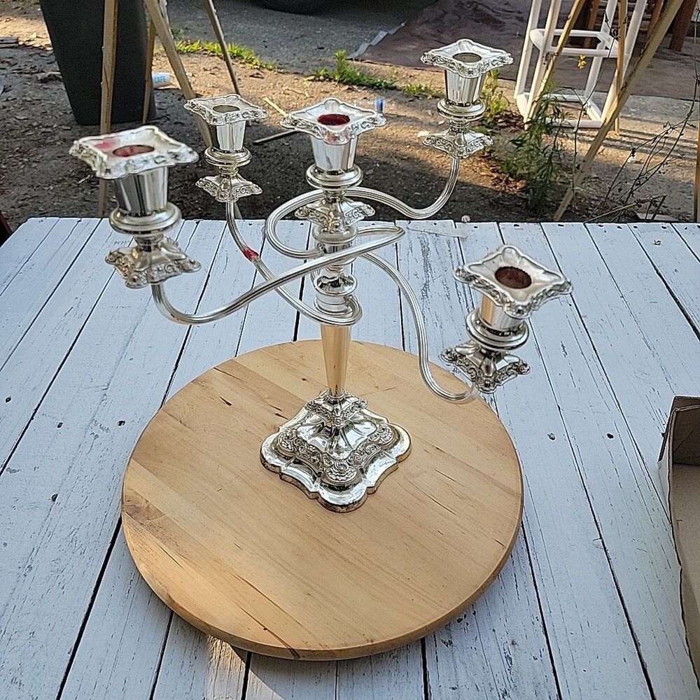 Antique ORNATE Silver 5 Light Candelabra ORNATE REPOUSSE Van Bergh Co